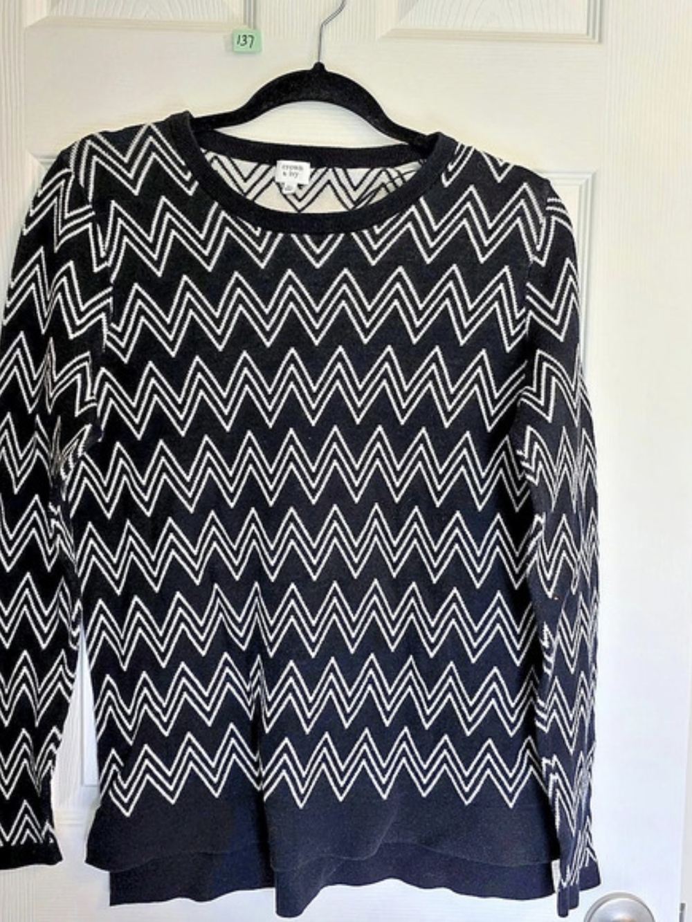 crown & ivy Geometric Cotton Sweater in Black & White XL Like New